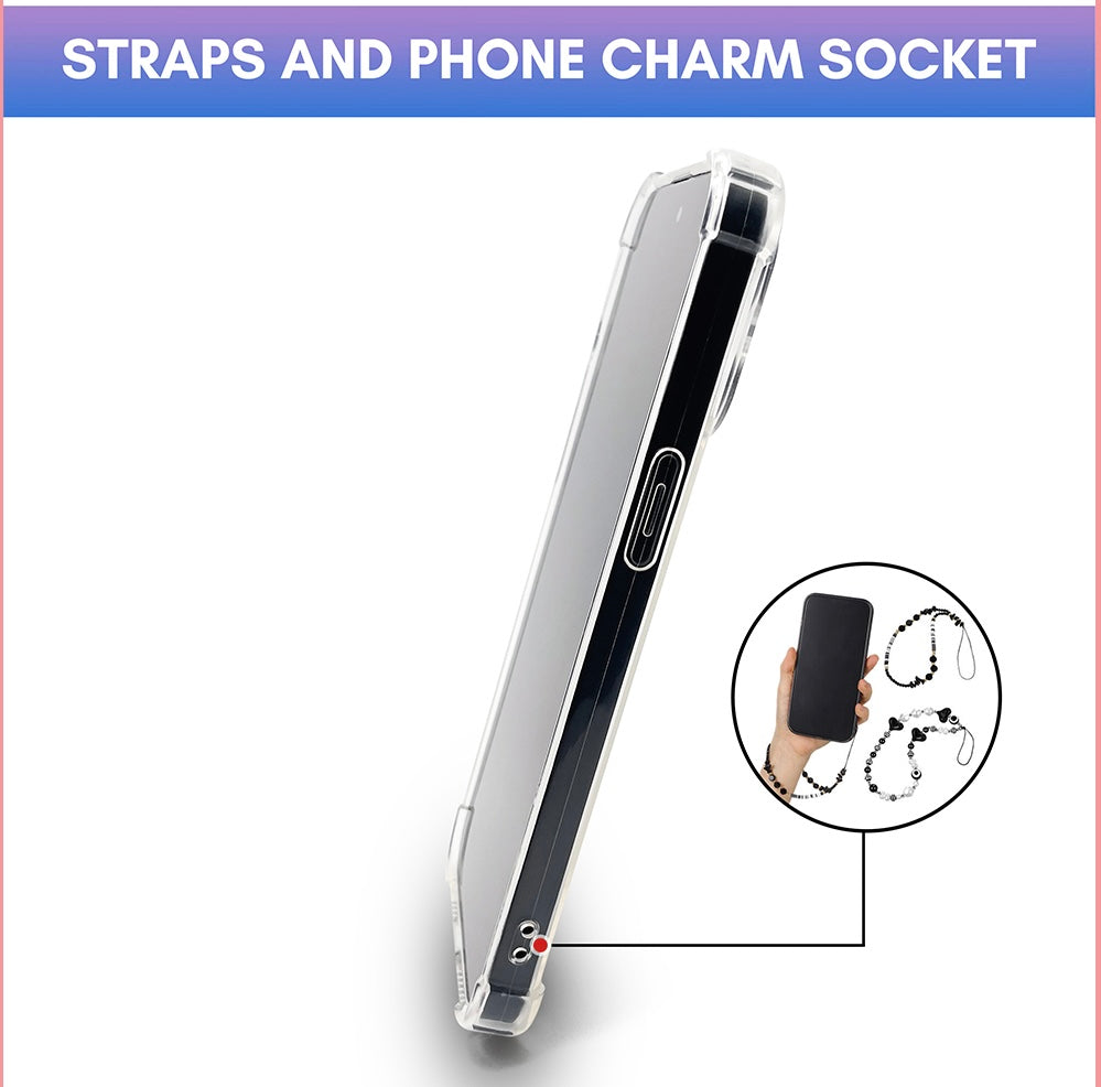 Digitile Hub ShockGuard TPU phone case showing straps and phone charm sockets – compatible with multiple iPhone models – stock photo